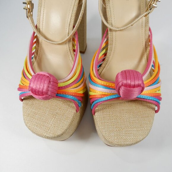 Larroude Valerie Knotted Satin Platform Sandals Sz 8.5 Multi 140MM Heel NEW $330 - Picture 8 of 16